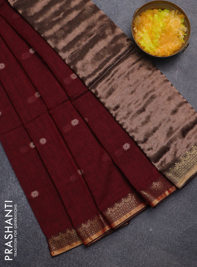 Bengal soft cotton saree maroon with thread woven buttas and zari woven border