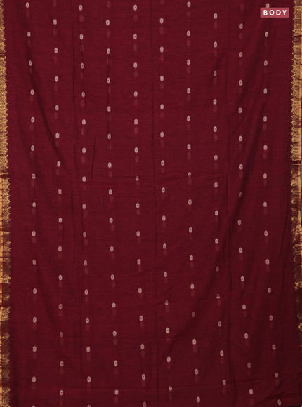 Bengal soft cotton saree maroon with thread woven buttas and zari woven border