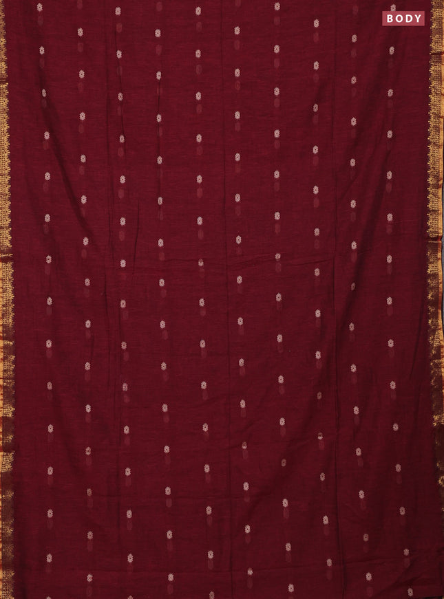 Bengal soft cotton saree maroon with thread woven buttas and zari woven border