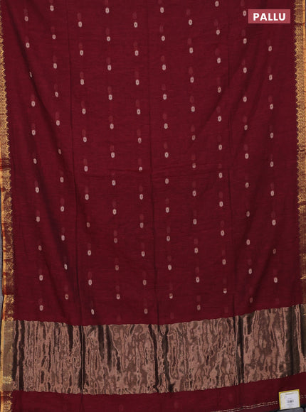 Bengal soft cotton saree maroon with thread woven buttas and zari woven border