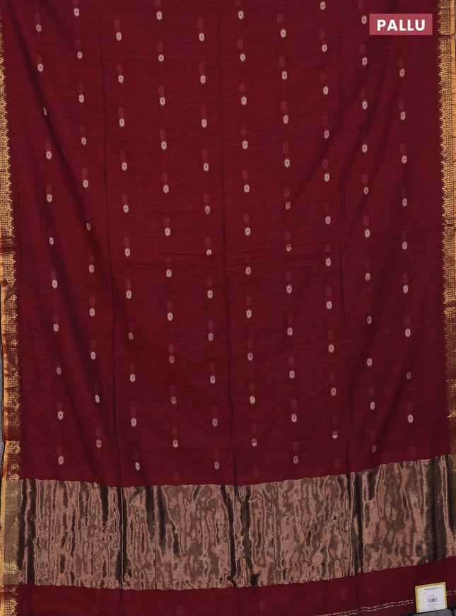 Bengal soft cotton saree maroon with thread woven buttas and zari woven border