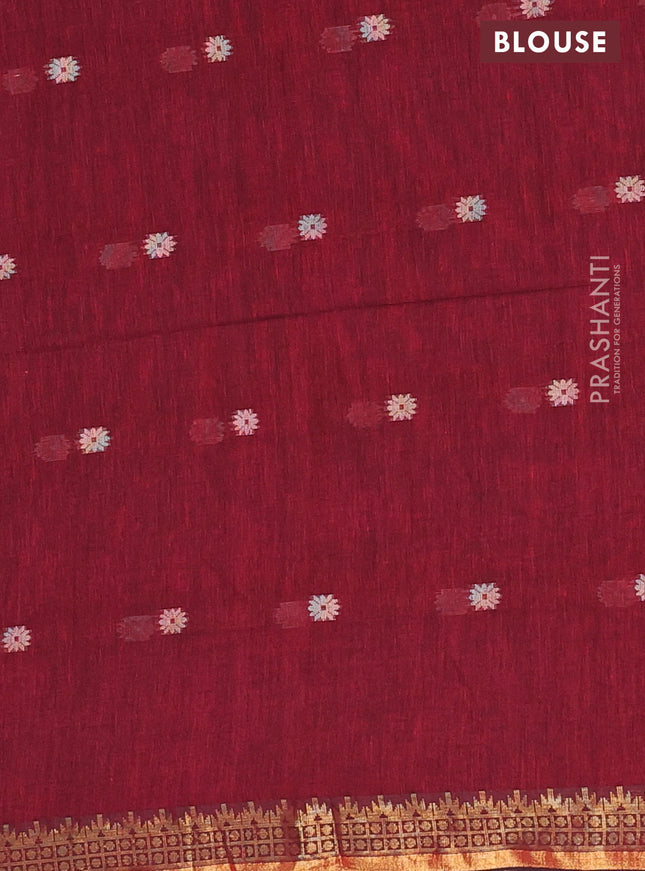 Bengal soft cotton saree maroon with thread woven buttas and zari woven border