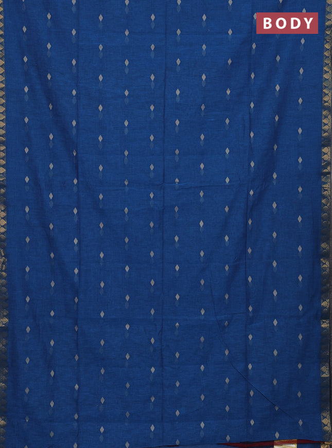 Bengal soft cotton saree cs blue with thread woven buttas and zari woven border