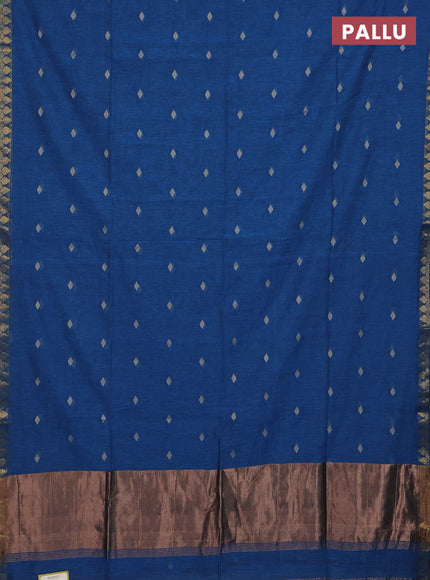 Bengal soft cotton saree cs blue with thread woven buttas and zari woven border