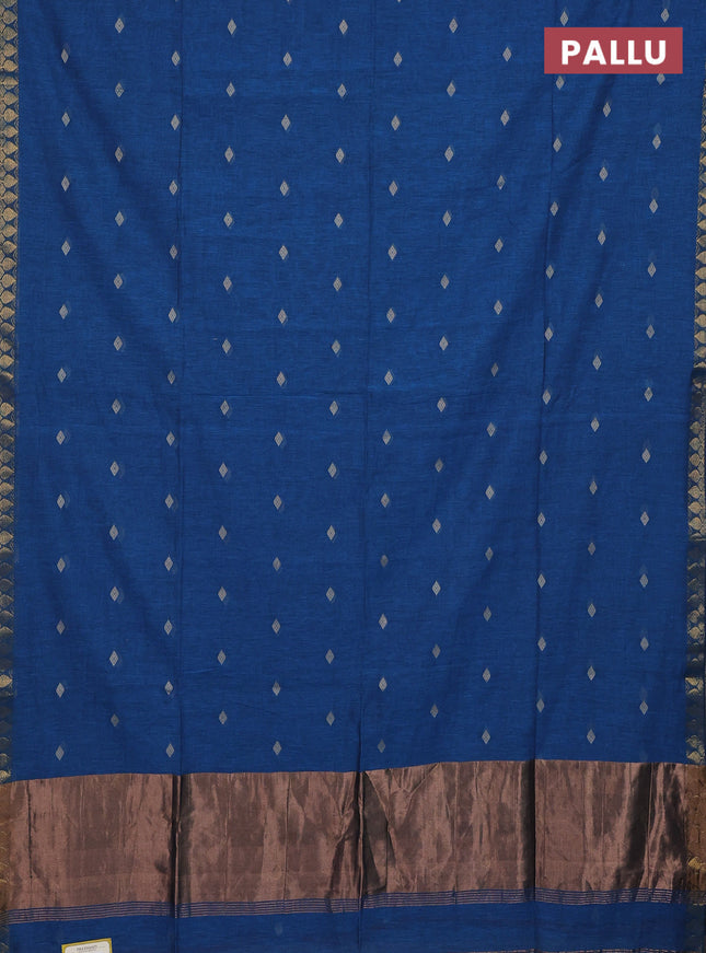 Bengal soft cotton saree cs blue with thread woven buttas and zari woven border
