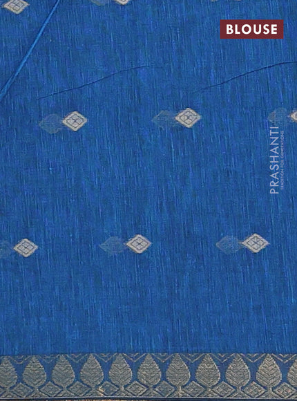 Bengal soft cotton saree cs blue with thread woven buttas and zari woven border