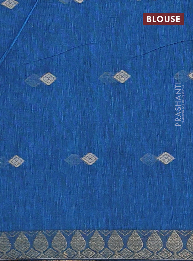 Bengal soft cotton saree cs blue with thread woven buttas and zari woven border