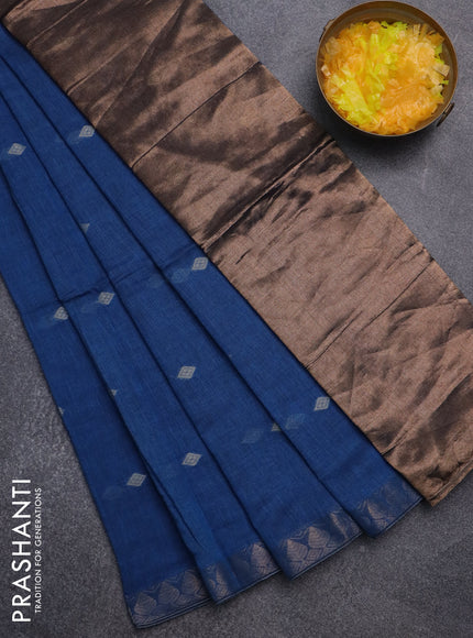 Bengal soft cotton saree cs blue with thread woven buttas and zari woven border