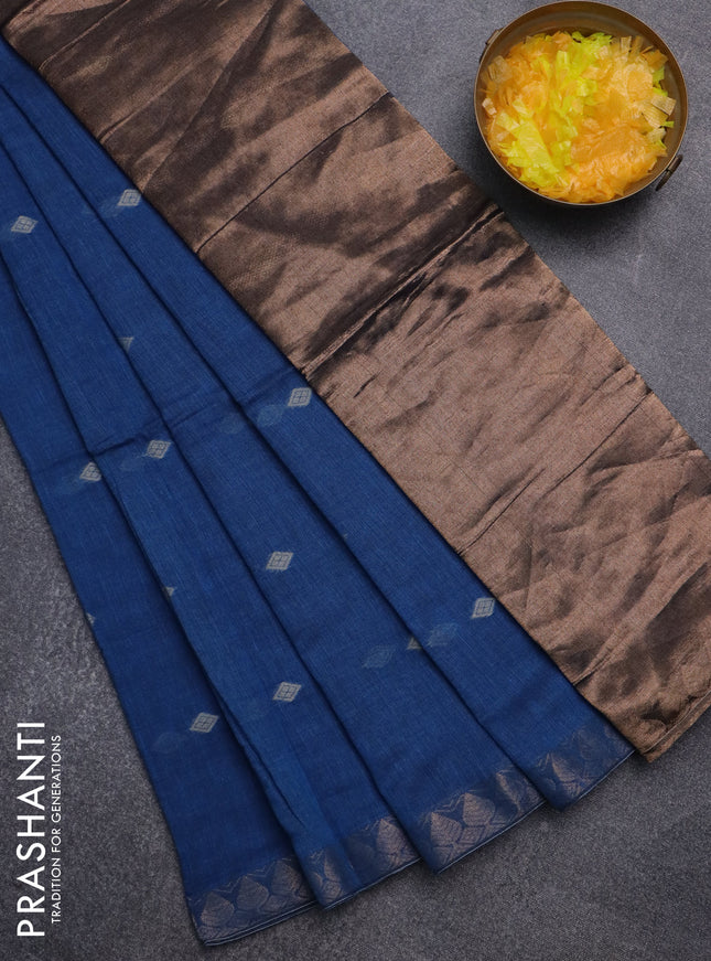 Bengal soft cotton saree cs blue with thread woven buttas and zari woven border