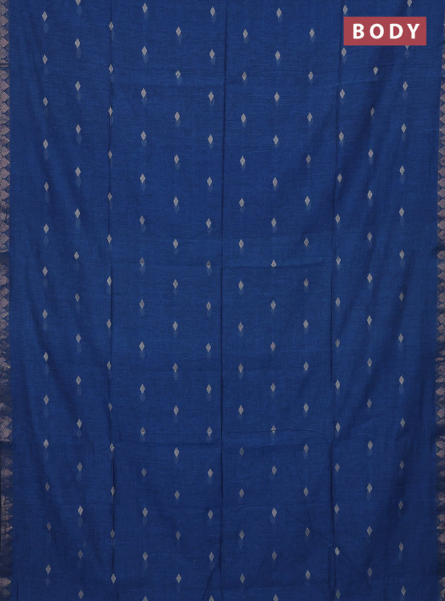 Bengal soft cotton saree cs blue with thread woven buttas and zari woven border