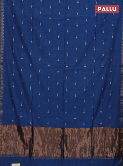 Bengal soft cotton saree cs blue with thread woven buttas and zari woven border