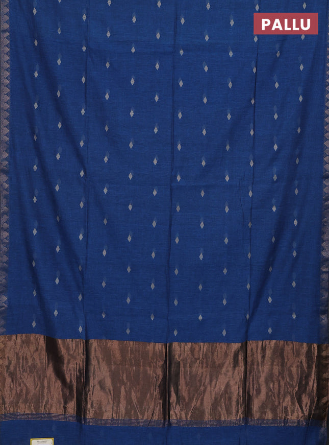 Bengal soft cotton saree cs blue with thread woven buttas and zari woven border