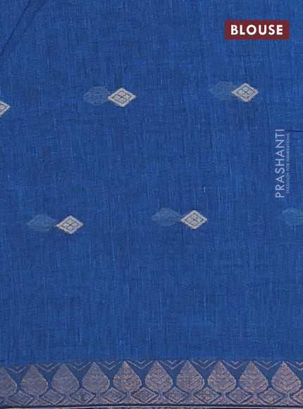 Bengal soft cotton saree cs blue with thread woven buttas and zari woven border
