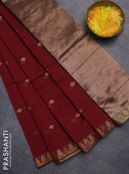 Bengal soft cotton saree maroon with thread woven buttas and zari woven border