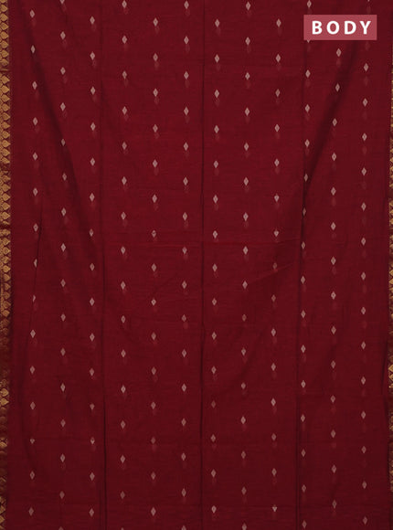 Bengal soft cotton saree maroon with thread woven buttas and zari woven border