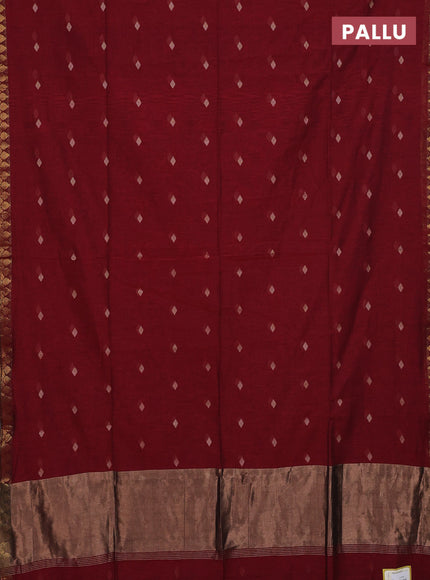 Bengal soft cotton saree maroon with thread woven buttas and zari woven border