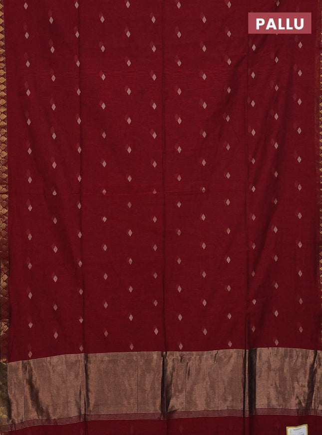 Bengal soft cotton saree maroon with thread woven buttas and zari woven border