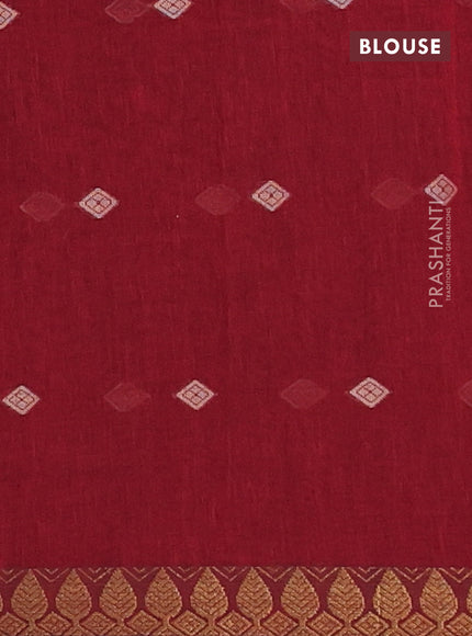 Bengal soft cotton saree maroon with thread woven buttas and zari woven border
