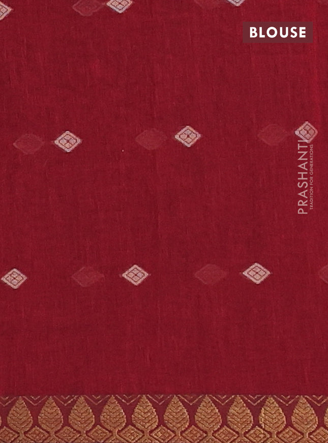 Bengal soft cotton saree maroon with thread woven buttas and zari woven border