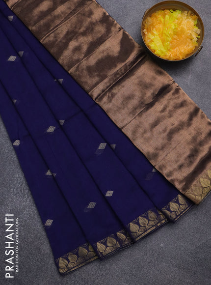 Bengal soft cotton saree blue with thread woven buttas and zari woven border