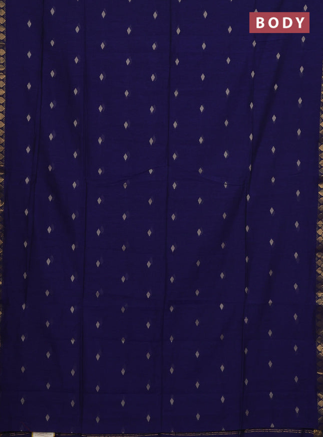 Bengal soft cotton saree blue with thread woven buttas and zari woven border