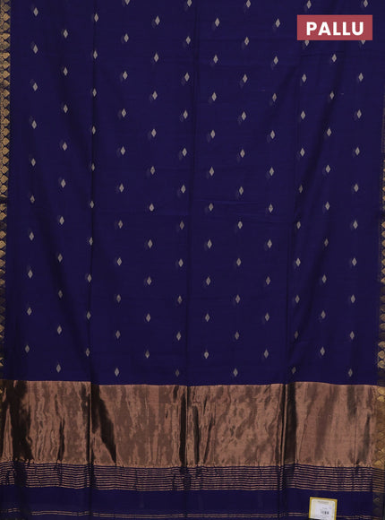 Bengal soft cotton saree blue with thread woven buttas and zari woven border
