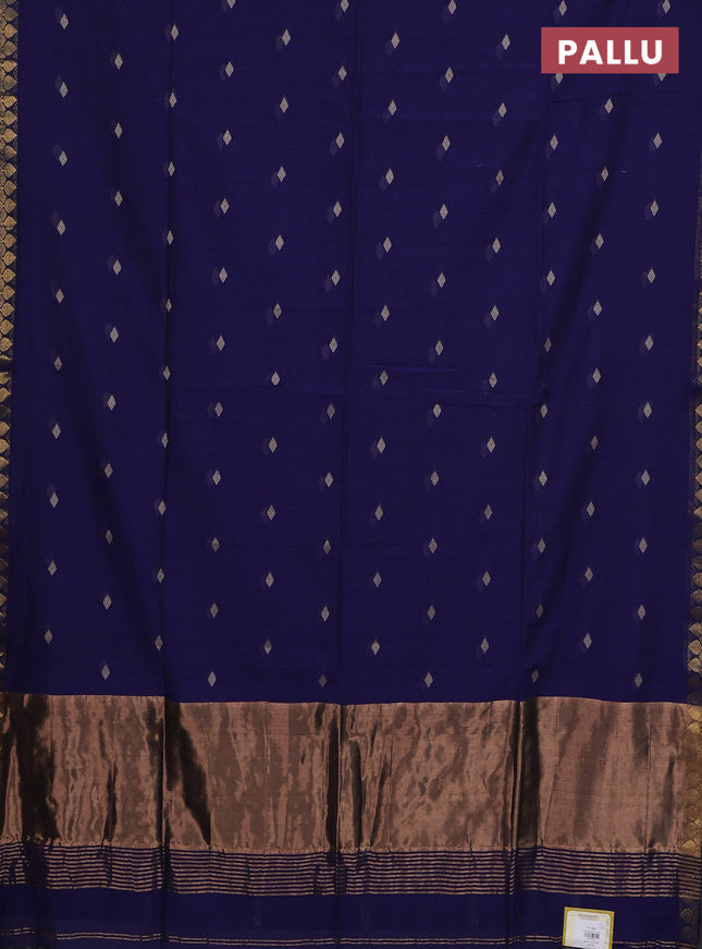 Bengal soft cotton saree blue with thread woven buttas and zari woven border