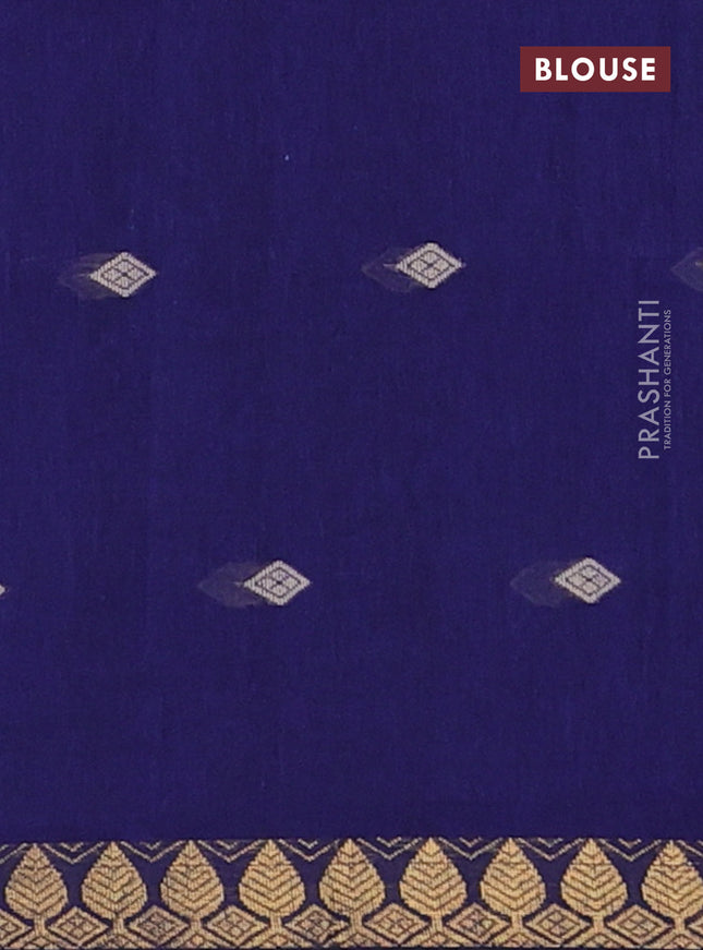 Bengal soft cotton saree blue with thread woven buttas and zari woven border