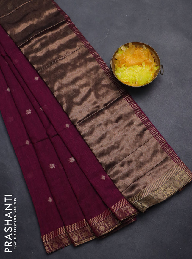 Bengal soft cotton saree magenta pink with thread woven buttas and zari woven border