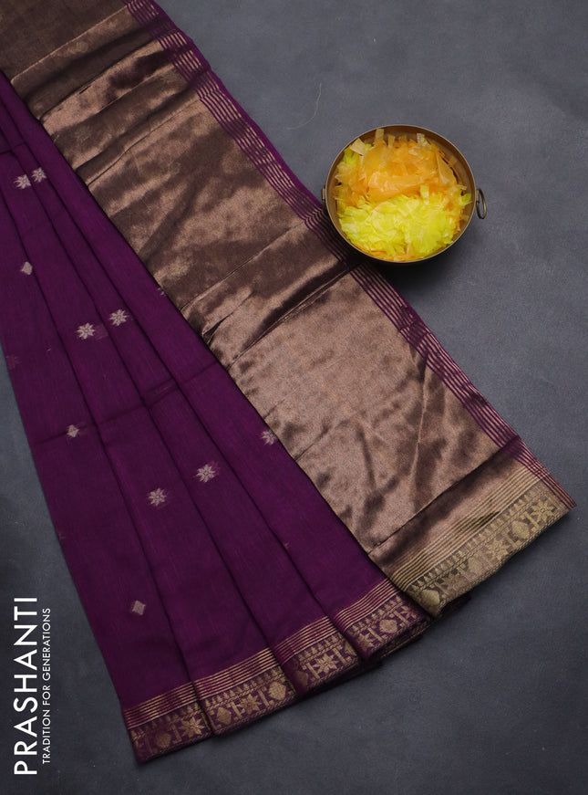 Bengal soft cotton saree purple with thread woven buttas and zari woven border