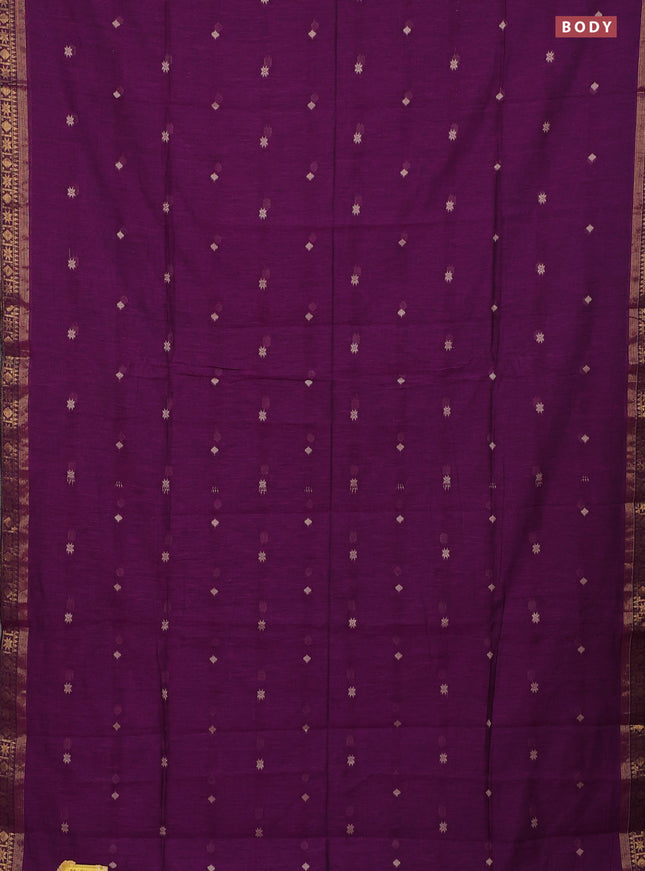 Bengal soft cotton saree purple with thread woven buttas and zari woven border