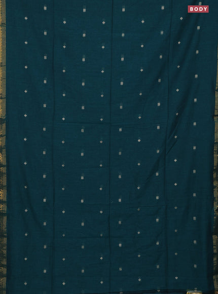 Bengal soft cotton saree peacock green with thread woven buttas and zari woven border