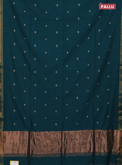 Bengal soft cotton saree peacock green with thread woven buttas and zari woven border