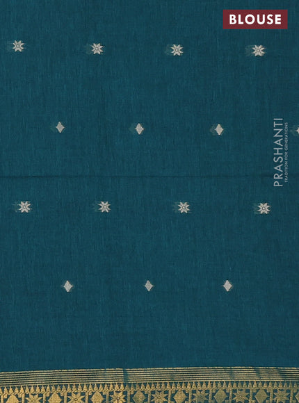 Bengal soft cotton saree peacock green with thread woven buttas and zari woven border