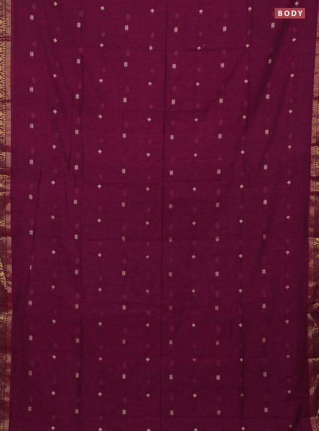 Bengal soft cotton saree magenta pink with thread woven buttas and zari woven border