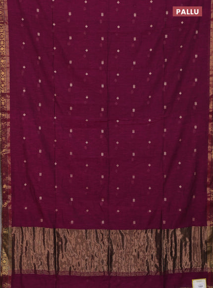 Bengal soft cotton saree magenta pink with thread woven buttas and zari woven border