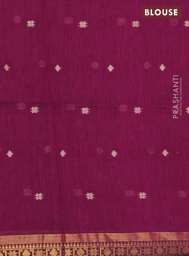 Bengal soft cotton saree magenta pink with thread woven buttas and zari woven border