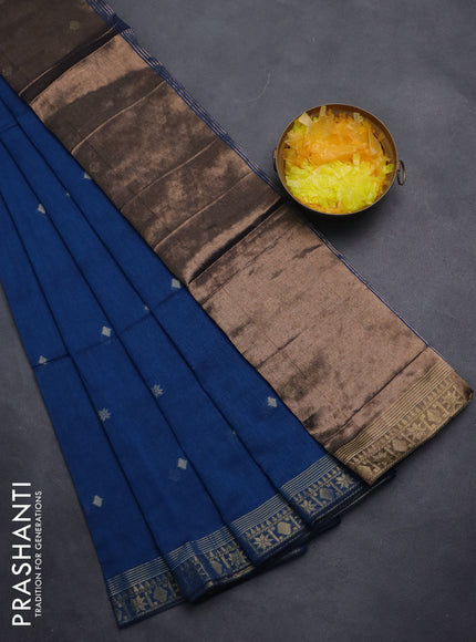 Bengal soft cotton saree cs blue with thread woven buttas and zari woven border