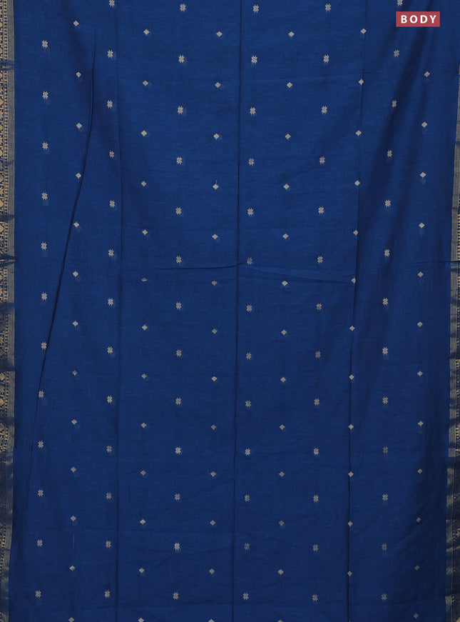Bengal soft cotton saree cs blue with thread woven buttas and zari woven border