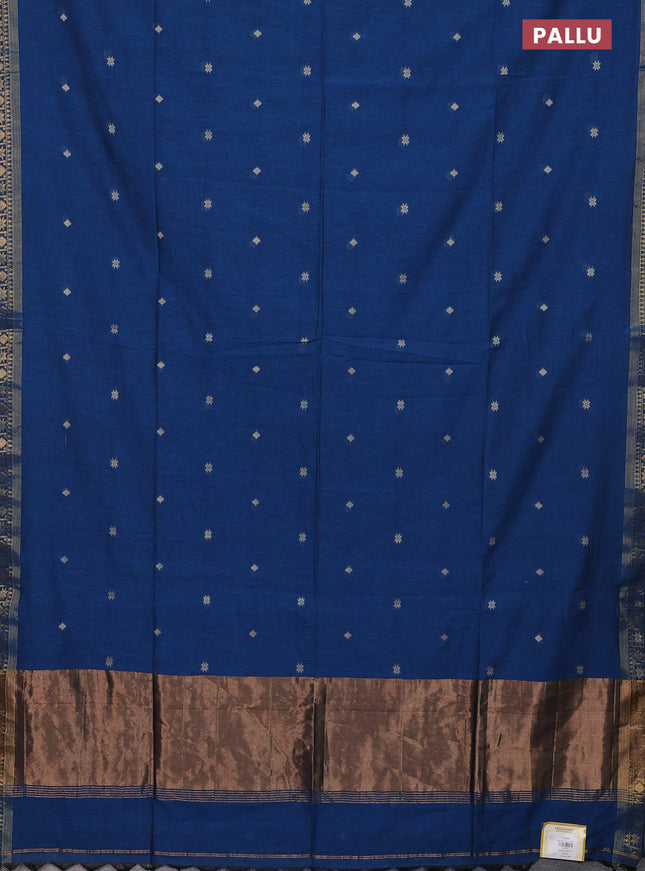 Bengal soft cotton saree cs blue with thread woven buttas and zari woven border