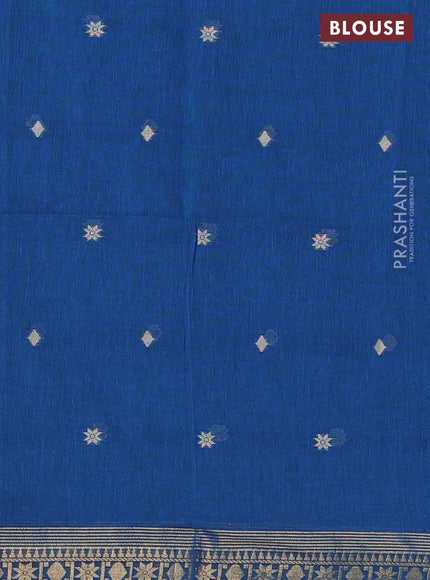 Bengal soft cotton saree cs blue with thread woven buttas and zari woven border