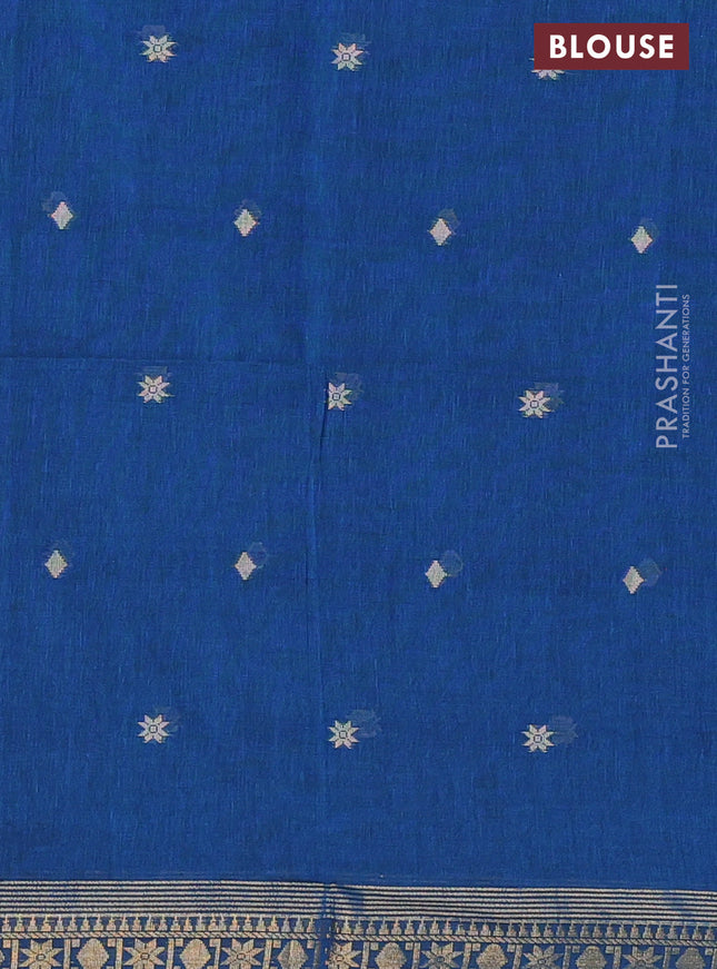 Bengal soft cotton saree cs blue with thread woven buttas and zari woven border