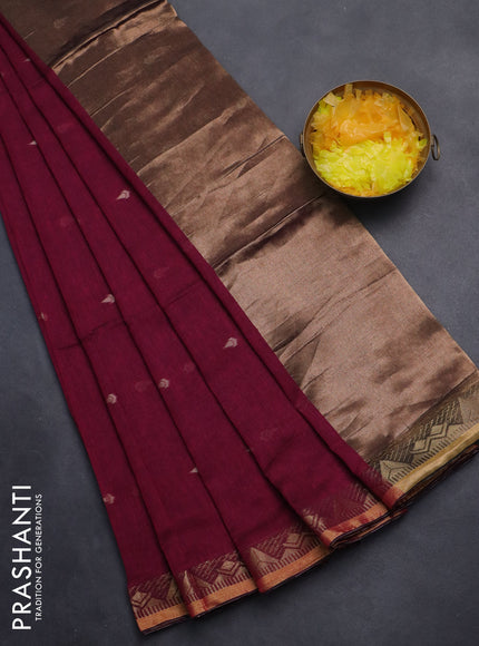 Bengal soft cotton saree magenta pink with thread woven buttas and zari woven border