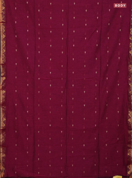 Bengal soft cotton saree magenta pink with thread woven buttas and zari woven border