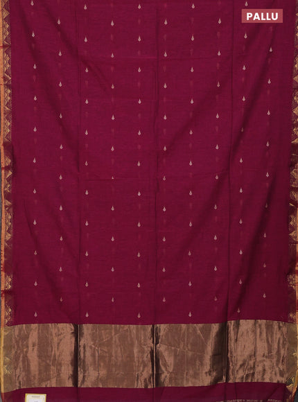 Bengal soft cotton saree magenta pink with thread woven buttas and zari woven border