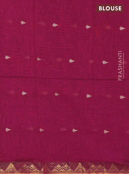 Bengal soft cotton saree magenta pink with thread woven buttas and zari woven border