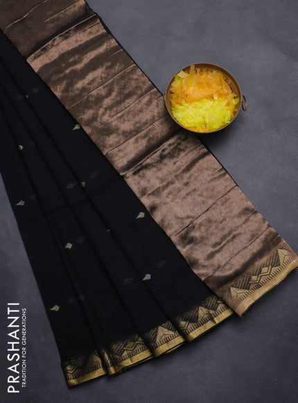 Bengal soft cotton saree black with thread woven buttas and zari woven border