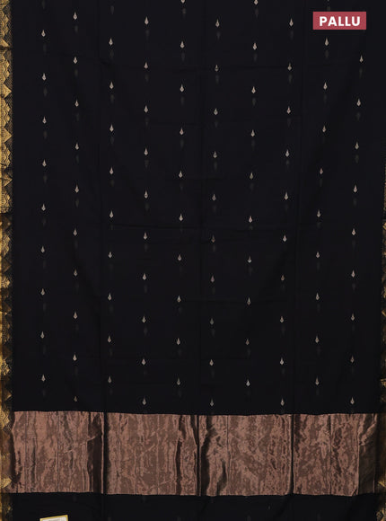 Bengal soft cotton saree black with thread woven buttas and zari woven border
