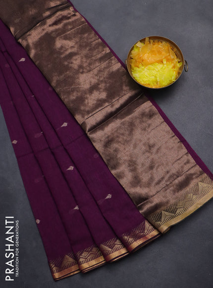 Bengal soft cotton saree purple with thread woven buttas and zari woven border