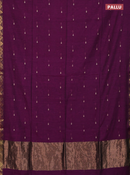 Bengal soft cotton saree purple with thread woven buttas and zari woven border